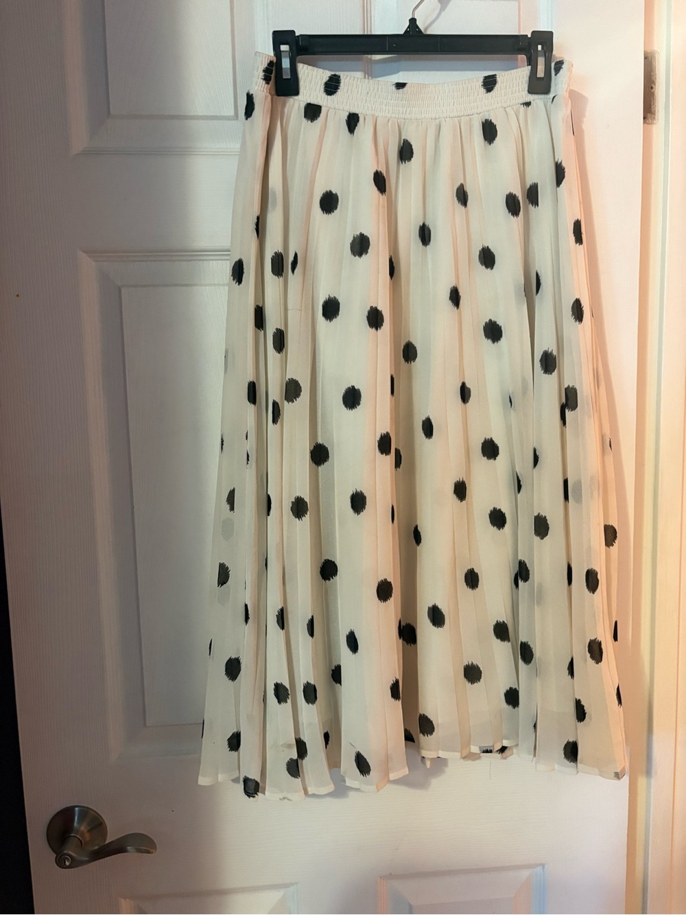 Women's Cream Polka Dot Midi Skirt - Elegant A-Line Pleated Design